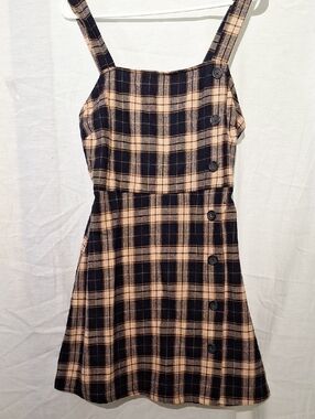3/$20-wild fable Cotton Black and Gold Plaid Mini Dress, Button Details, NWT